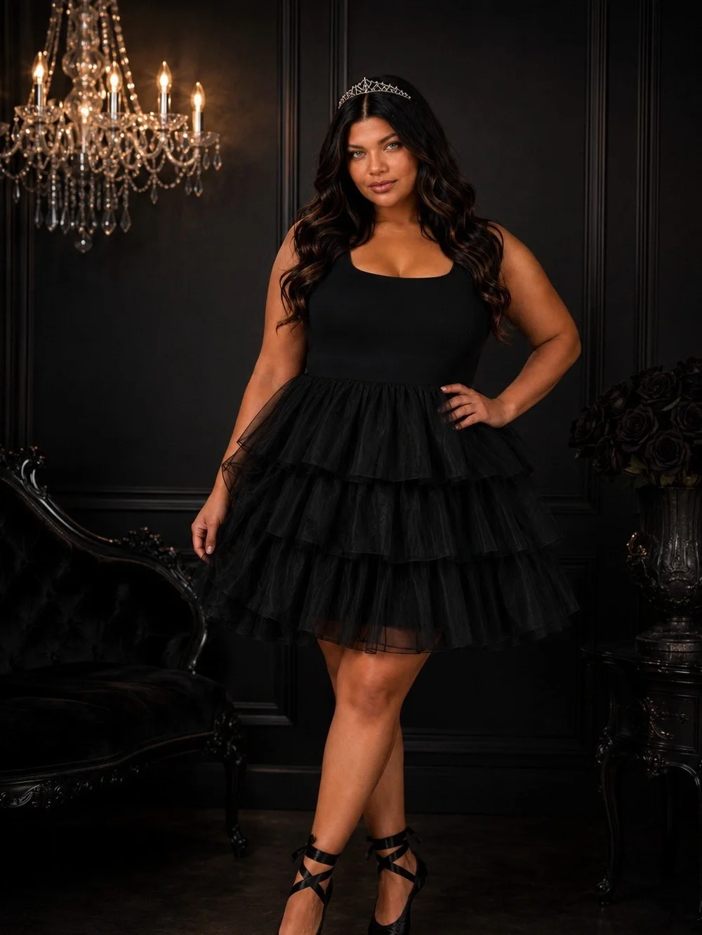 TORRID Black Tiered Tulle Tutu Mini Dress - Picture 1 of 3